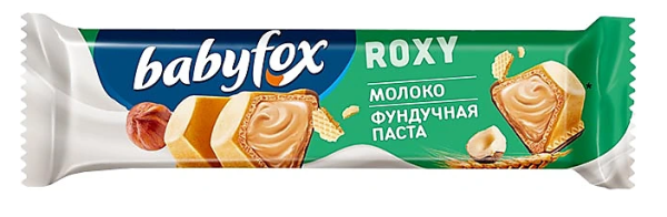 «BabyFox», вафельный батончик Roxy Молоко/фундучная паста, 18 г