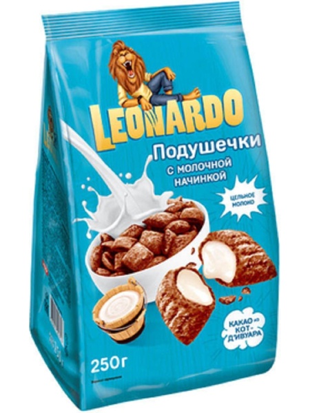 «Leonardo», готовый завтрак «Подушечки с молочной начинкой», 250 г