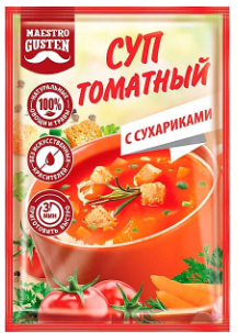«Maestro Gusten», суп моментального приготовления томатный с сухариками, 16 г