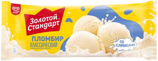 Мороженое ЗОЛОТОЙ СТАНДАРТ Пломбир классический, без змж, 400г, Россия, 400 г
