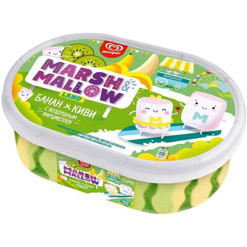 Мороженое MARSH&MALLOW LAND Банан, киви 8%, без змж, ванна, 454г