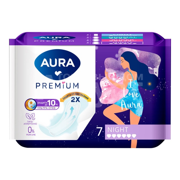 Прокладки AURA Premium Night, 7шт