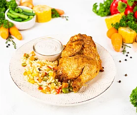Цыпленок, запеченный с соусом Цахтон и рисом 300 г
