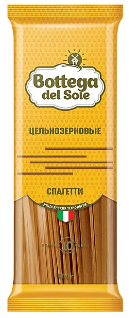 «Bottega del Sole», макаронные изделия «Спагетти», цельнозерновые, 500 г