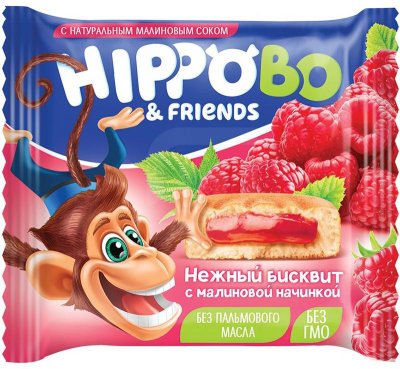 «HIPPO BONDI & FRIENDS», бисквитное пирожное с малиновой начинкой, 32 г
