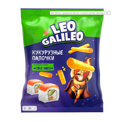 «Leo Galileo», кукурузные палочки со вкусом роллов «сяке маки», 45 г