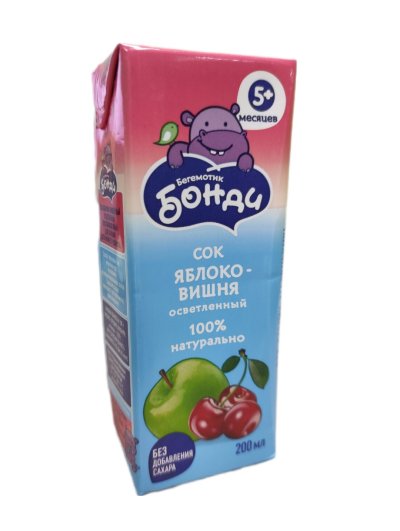 «Бегемотик Бонди», сок «Яблоко-Вишня», 0.2л