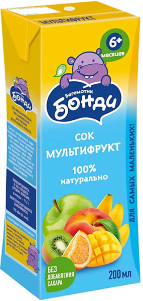 «Бегемотик Бонди», сок «Мультифрукт», 0.2л