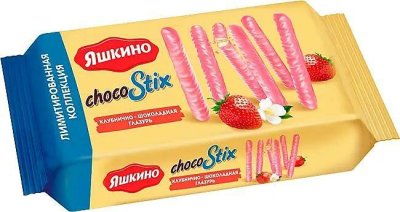 «Яшкино», печенье ChocoStix в клубнично-шоколадной глазури, 130 г