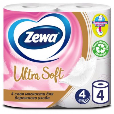 Бумага Туалетная Zewa Ultra Soft 4 Слоя 4 Рулона