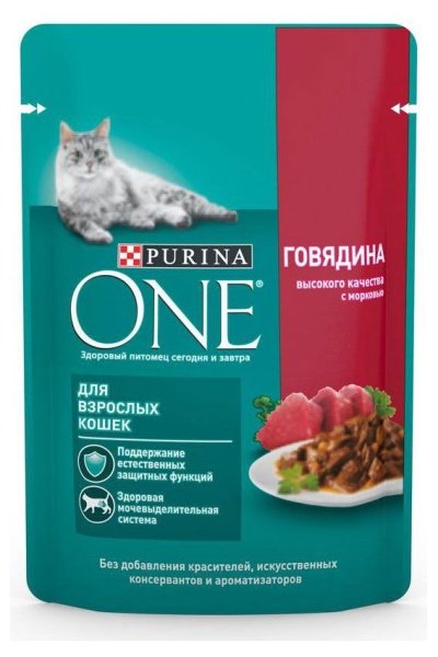 Влажный корм для кошек Purina ONE с говядиной в соусе, 75 г