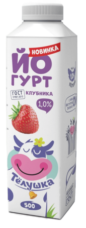 Йогурт питьевой "Тёлушка" Клубника, 1%, 500г