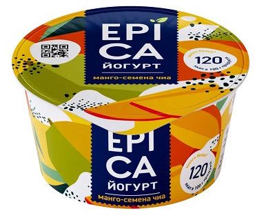 Йогурт EPICA фруктовый с манго и семенами чиа 5%, 130 г