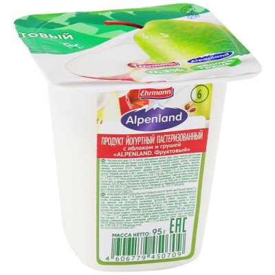 Йогурт Ehrmann Alpenland яблоко груша 0,3%, 95 г