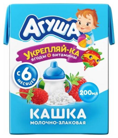 Кашка молочно-рисовая "Агуша" Яблоко, земляника и клубника, 2,7%, 200мл