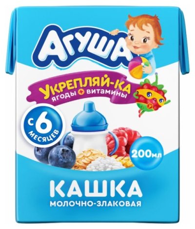 Каша молочно-злаковая «Агуша» Черника-Малина-Яблоко 2,7% с 6 мес., 200 мл