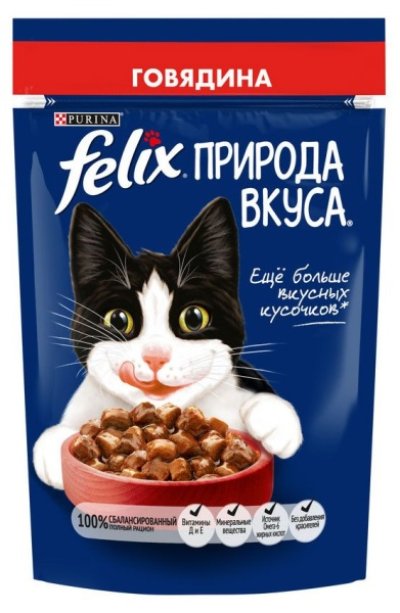 Корм влажный для кошек Felix Природа вкуса с говядиной в соусе, 75 г