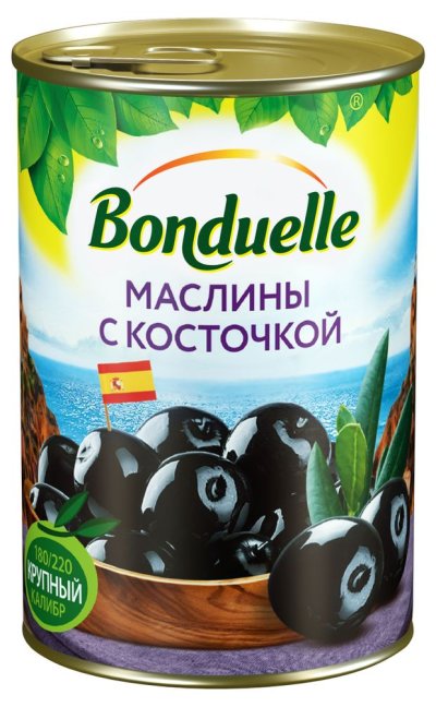 Маслины черные «BONDUELLE» с косточками, 300г