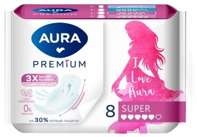 Прокладки женские Aura Premium Super, 8 шт