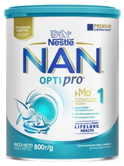 Смесь сухая молочная NAN 1 Optipro для роста иммунитета и развития мозга с рождения БЗМЖ, 800 г