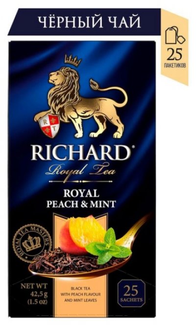 Чай черный Richard Royal Peach & Mint ароматизированный, 25 пакетиков