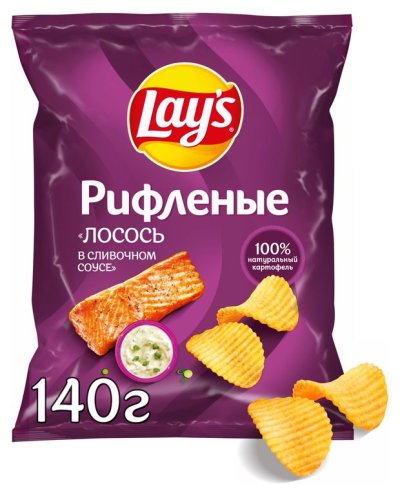Чипсы картофельные Lay's Лосось в сливочном соусе рифленые, 140 г