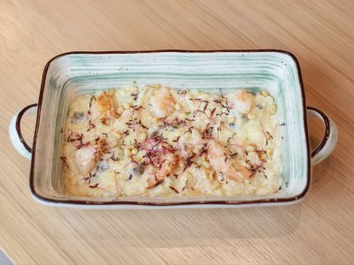 Ризотто с грибами, креветками и кедровыми орешками
