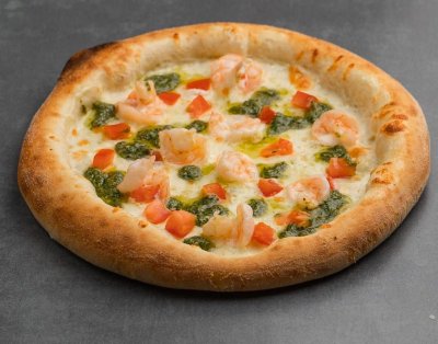 Средняя пицца "Креветки с соусом песто"