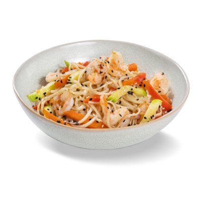лапша Яичная с креветками и овощами