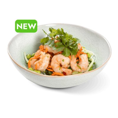 Салат с фунчозой, чукой и креветками