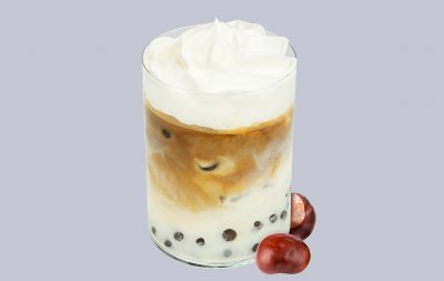 Айс-латте ореховый c тапиокой и сырной пенкой