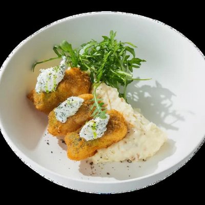 Филе трески в панировке с кремом из феты