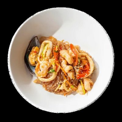 Фунчоза с морепродуктами и овощами