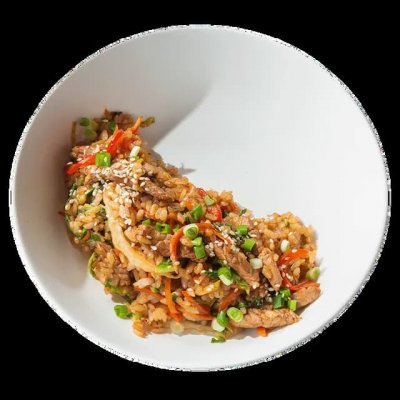 Рис со свининой, овощами и соусом терияки