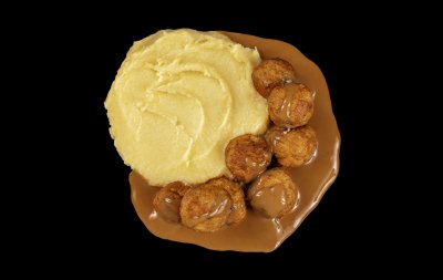 Фрикадельки куриные с пюре под соусом Деми глас